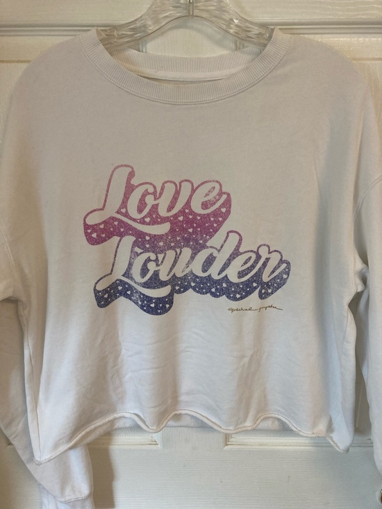 Spiritual Gangster Tops - Spiritual Gangster White Sweatshirt with Gold Script Label Love Louder